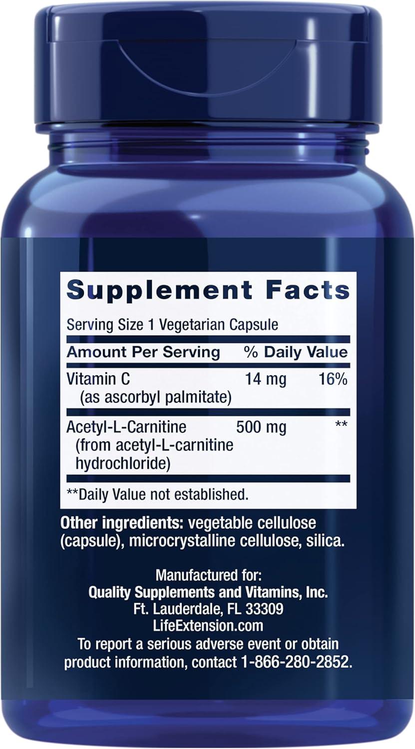 image:imageLife Extension AcetylLCarnitine AcetylLCarnitine Vitamin C Brain Mood amp Nerve Health Cellular Energy 3Month Supply GlutenFree NonGMO Vegetarian 100 Capsulessupply
