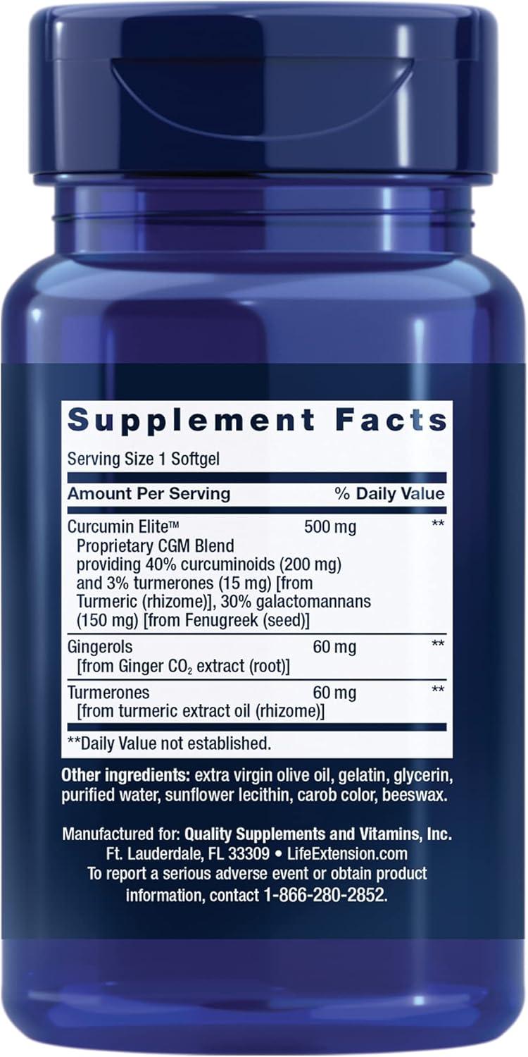 image:imageLife Extension Advanced Curcumin Elite Turmeric Extract Ginger amp Turmerones for Inflammation Health Support and Cardiovascular amp Brain Health GlutenFree NonGMO 30 SoftgelsTurmerones