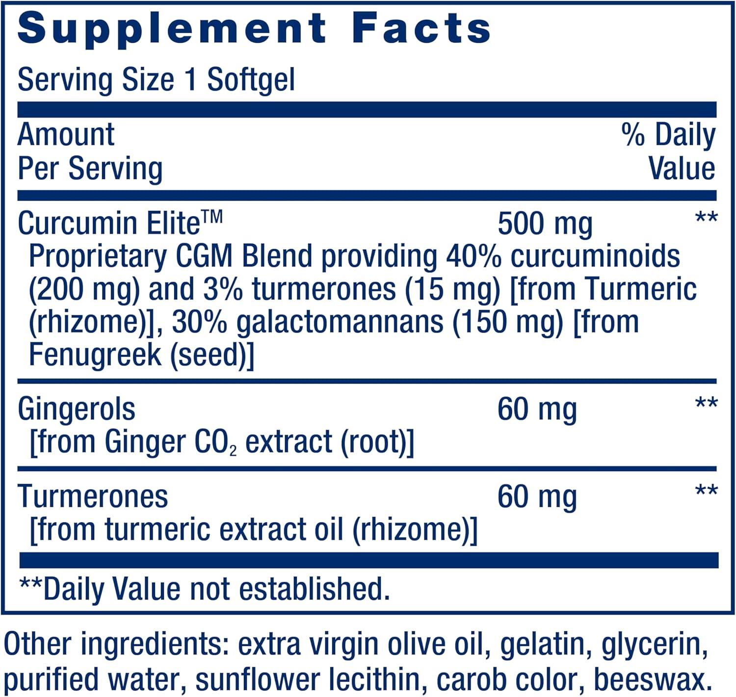 image:imageLife Extension Advanced Curcumin Elite Turmeric Extract Ginger amp Turmerones for Inflammation Health Support and Cardiovascular amp Brain Health GlutenFree NonGMO 30 SoftgelsTurmerones