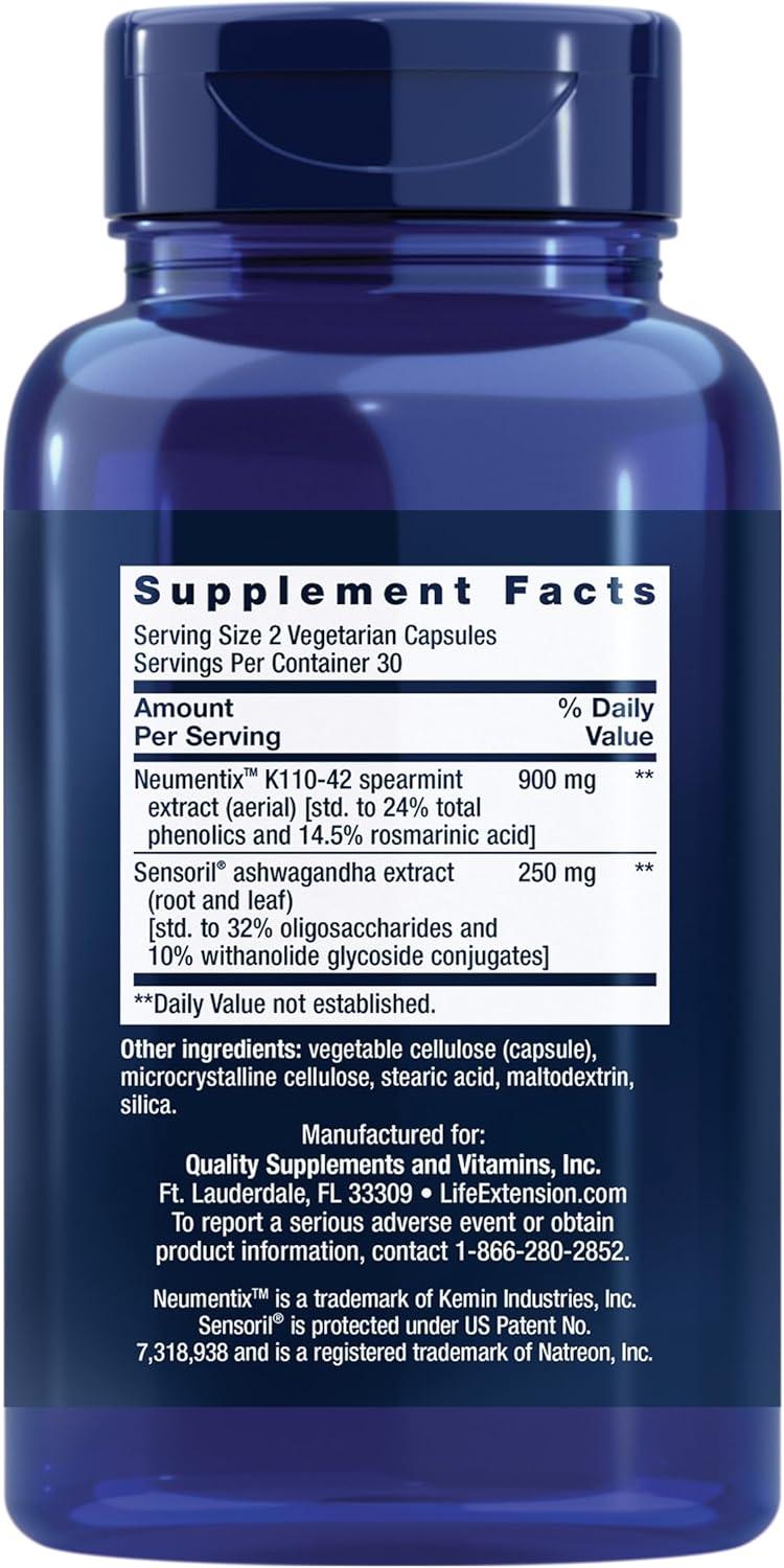 image:imageLife Extension Ashwagandha Plus Calm amp Focus ashwagandha Extract Spearmint Extract Focus Attention Relaxation Advanced Formula 60 Vegetarian Capsules