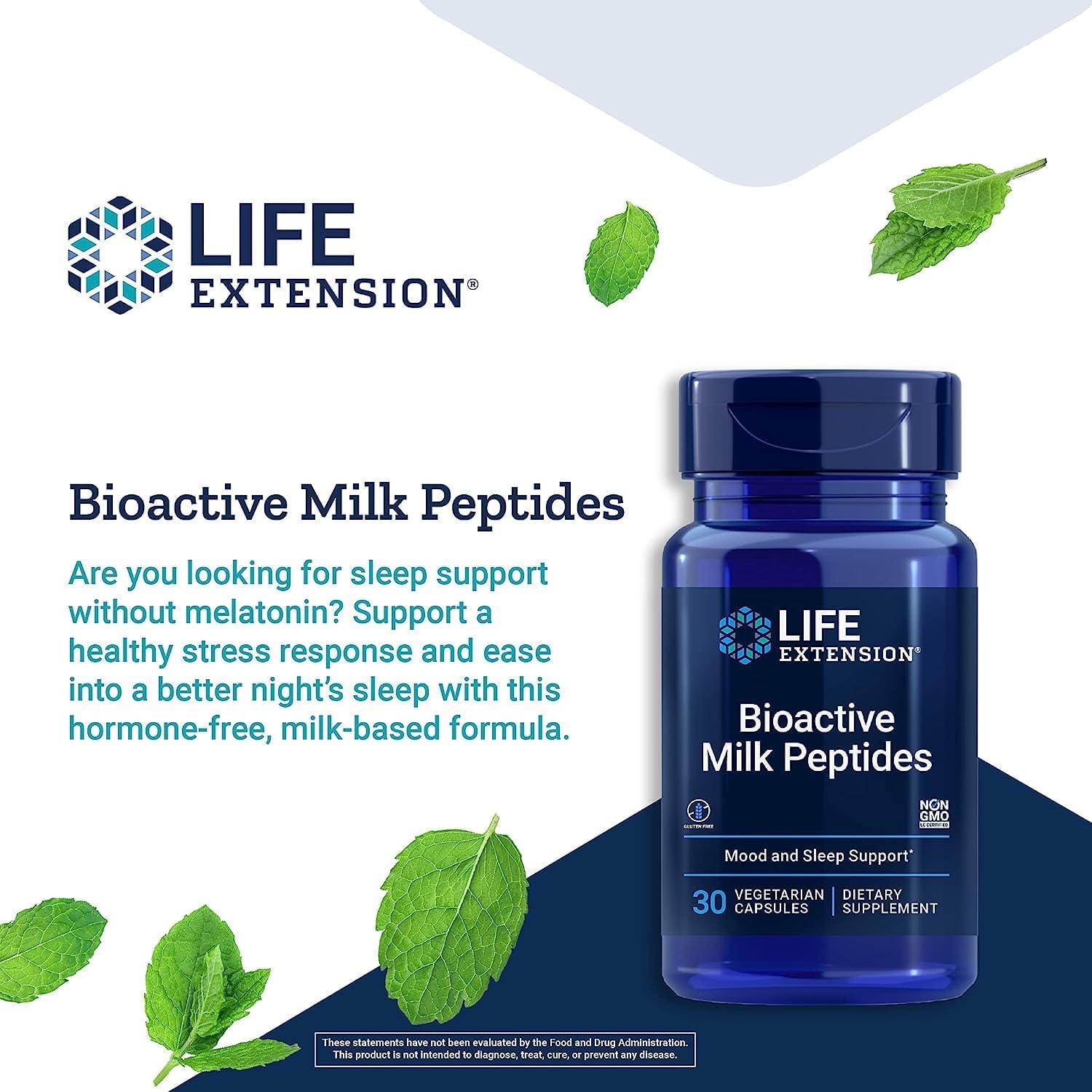 image:imageLife Extension Bioactive Milk Peptides Promotes Relaxation amp Healthy Sleep GlutenFree NonGMO 30 Vegetarian Capsules Pack of 2Unflavored