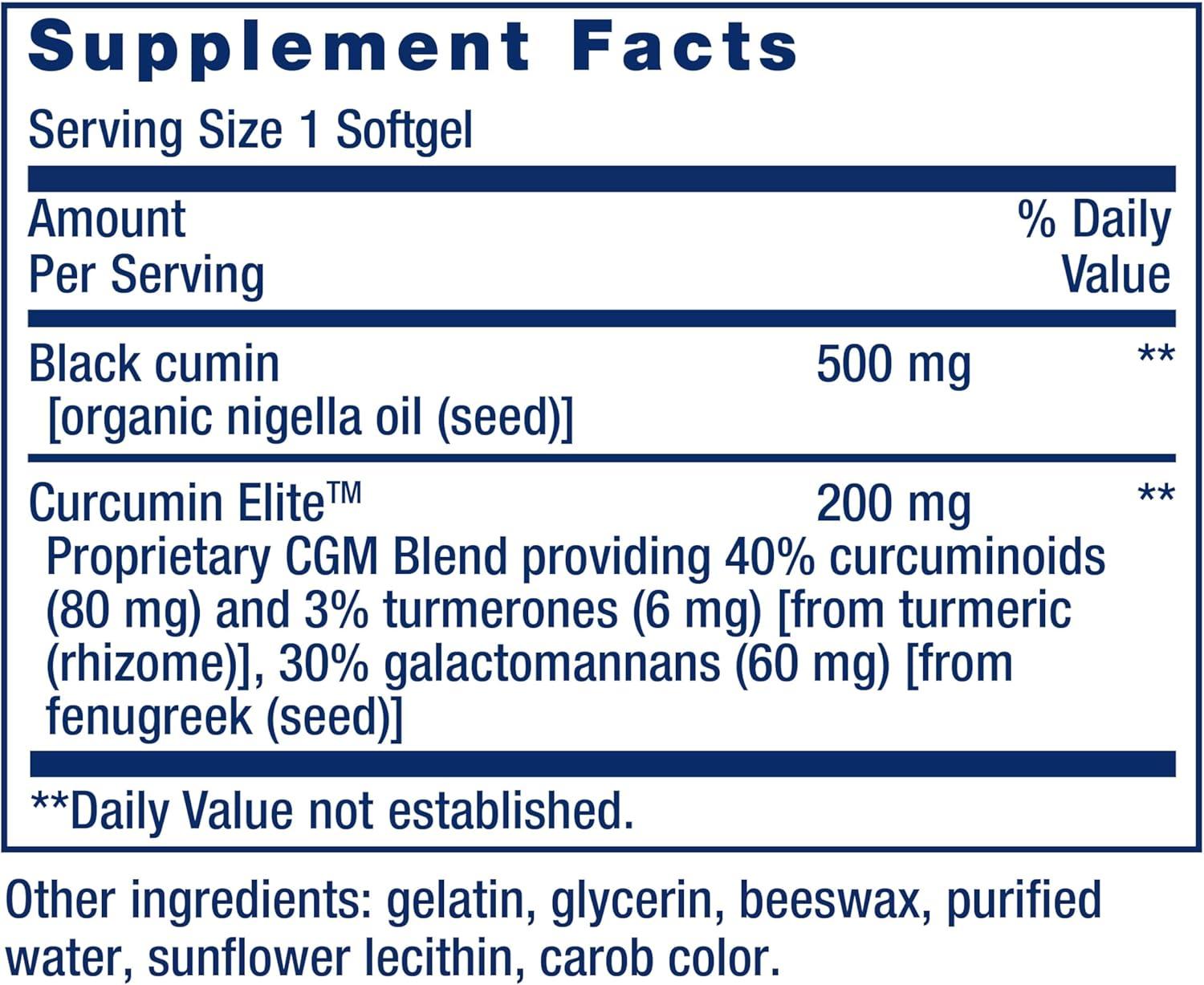 image:imageLife Extension Black Cumin Seed Oil and Curcumin Elite Black Cumin Turmeric Extract Immune Health Support high bioavailability WholeBody Health Gluten Free NonGMO 60 softgels