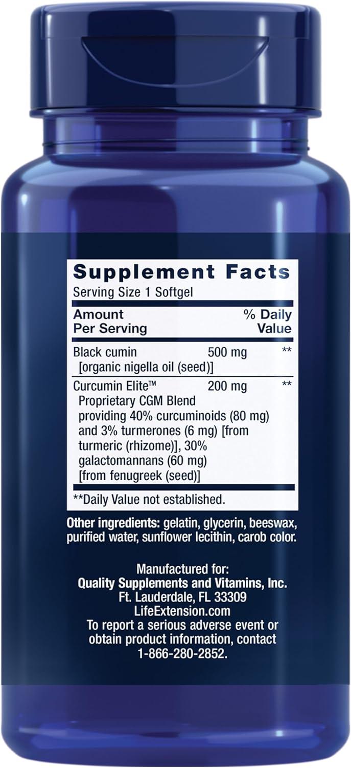 image:imageLife Extension Black Cumin Seed Oil and Curcumin Elite Black Cumin Turmeric Extract Immune Health Support high bioavailability WholeBody Health Gluten Free NonGMO 60 softgels