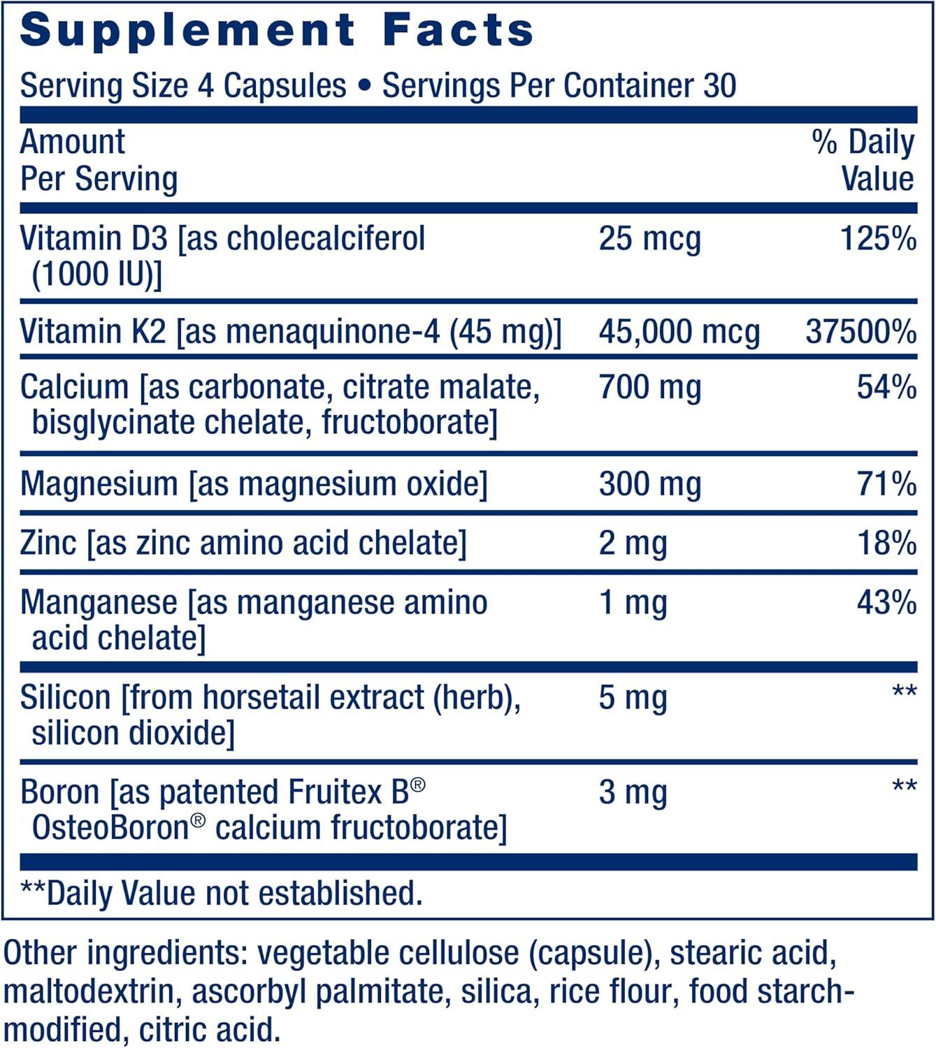 image:imageLife Extension Bone Restore Elite Calcium Supplement with Super Potent K2 Calcium Vitamin D3 Magnesium Boron zinc Vitamin K2 for Bone Health GlutenFree NonGMO 120 Capsules