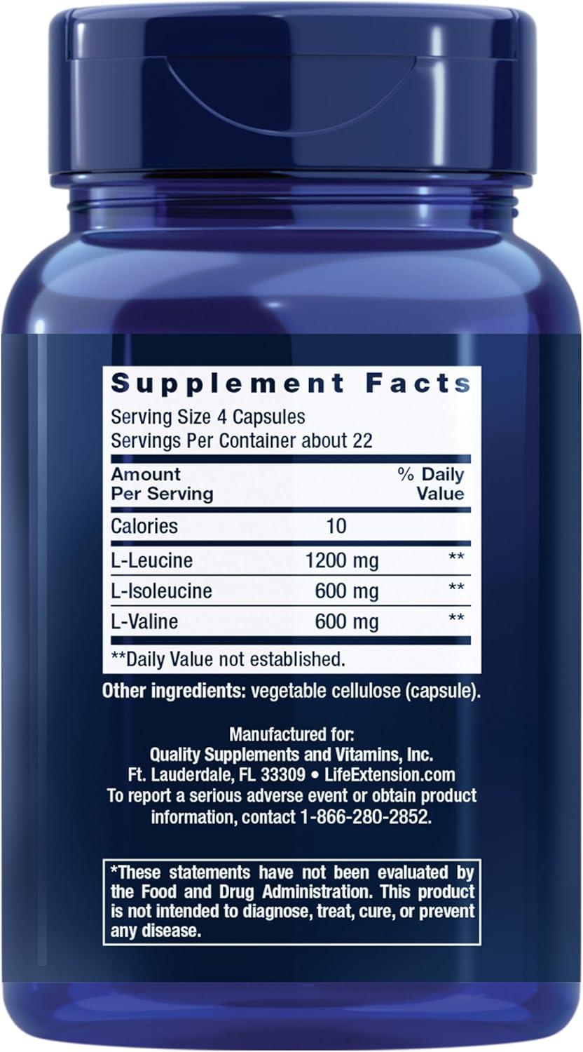 image:imageLife Extension Branched Chain Amino Acids BCAAs leucine isoleucine valine Promotes Muscle Recovery After Exercise GlutenFree NonGMO 90 Capsules