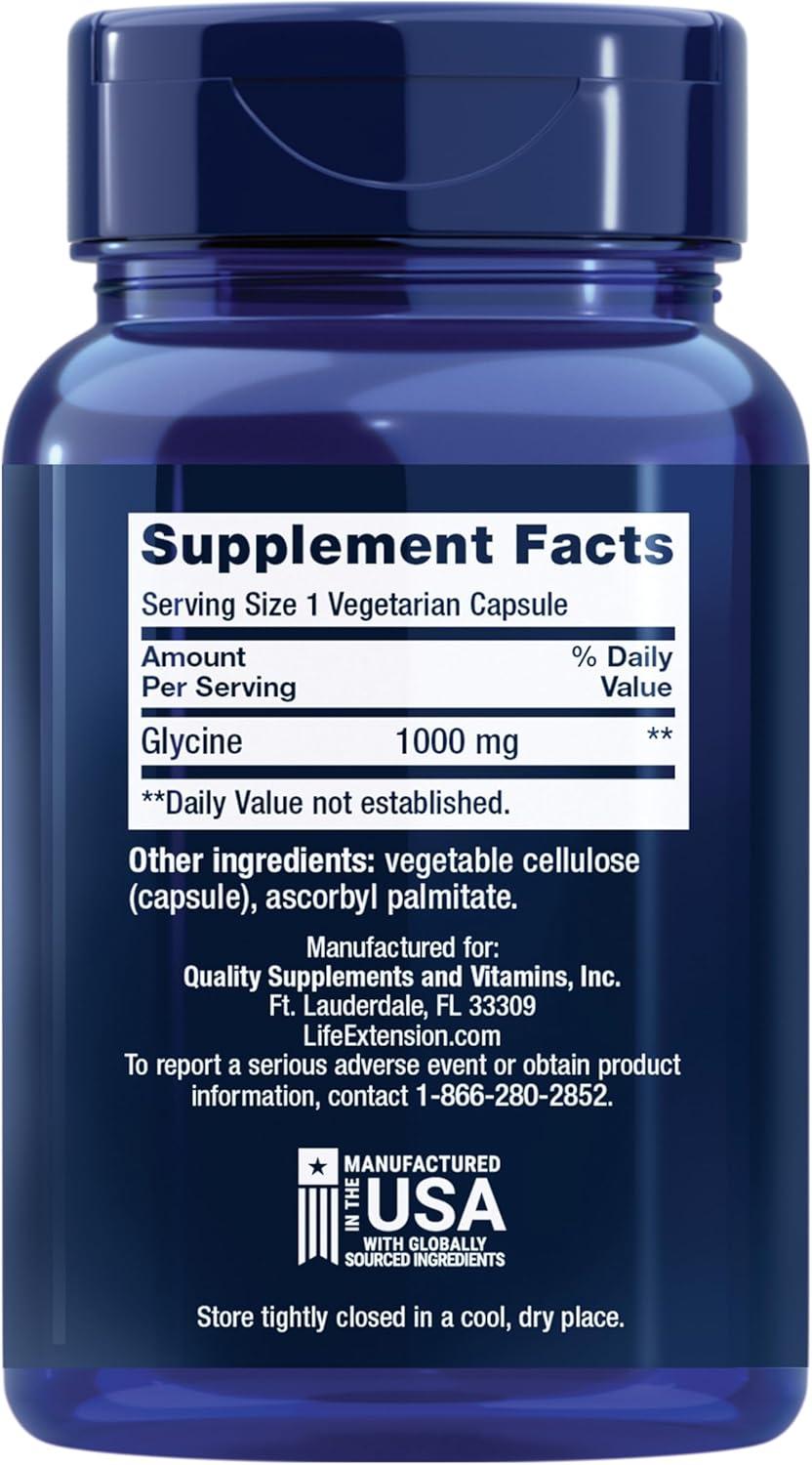 image:imageLife Extension Glycine 1000 mg Amino Acid That Promotes Healthy Sleep GlutenFree NonGMO Vegetarian 100 CapsulesGlycine