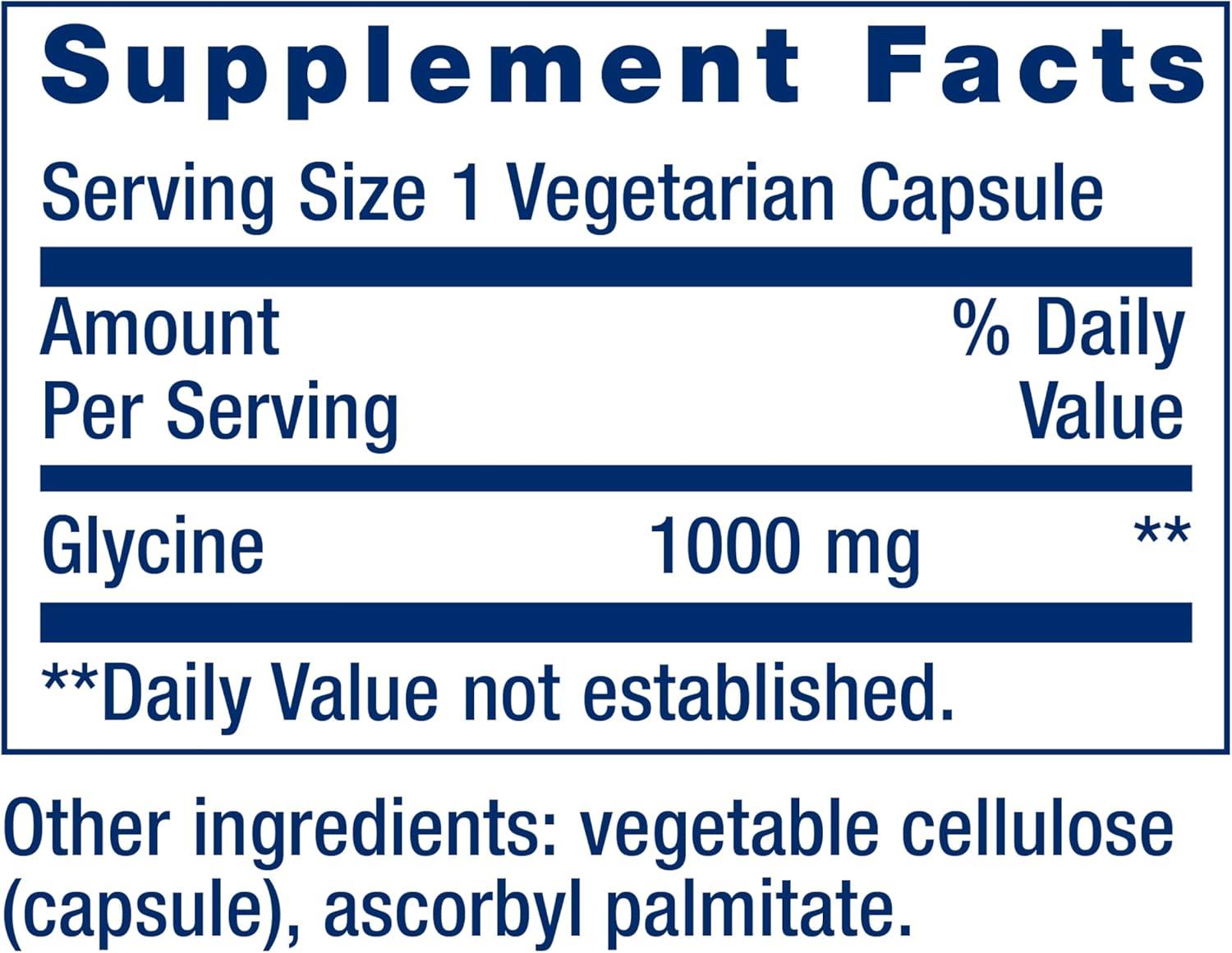 image:imageLife Extension Glycine 1000 mg Amino Acid That Promotes Healthy Sleep GlutenFree NonGMO Vegetarian 100 CapsulesGlycine