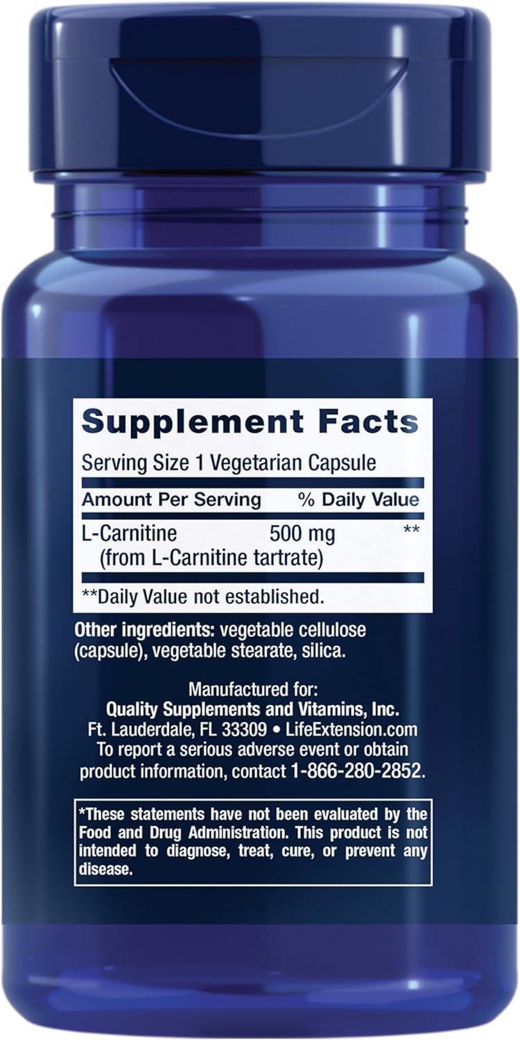 image:imageLife Extension LCarnitine 500 mg Energy Supplement Memory Supplement Free Form Amino Acid Nitric Oxide Support Healthy Blood Pressure GlutenFree NonGMO Vegetarian 30 Capsules30 Count Pack of 2