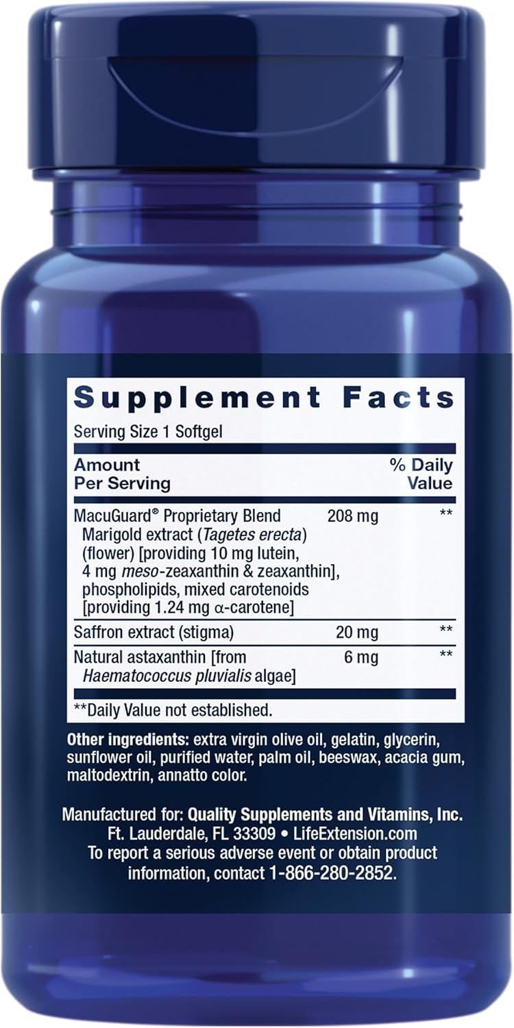image:imageLife Extension MacuGuard Ocular Support with Saffron amp Astaxanthin Eye Health Supplement for Healthy Vision with Lutein zeaxanthin Mesozeaxanthin GlutenFree NonGMO 60 softgels60 Count Pack of 2