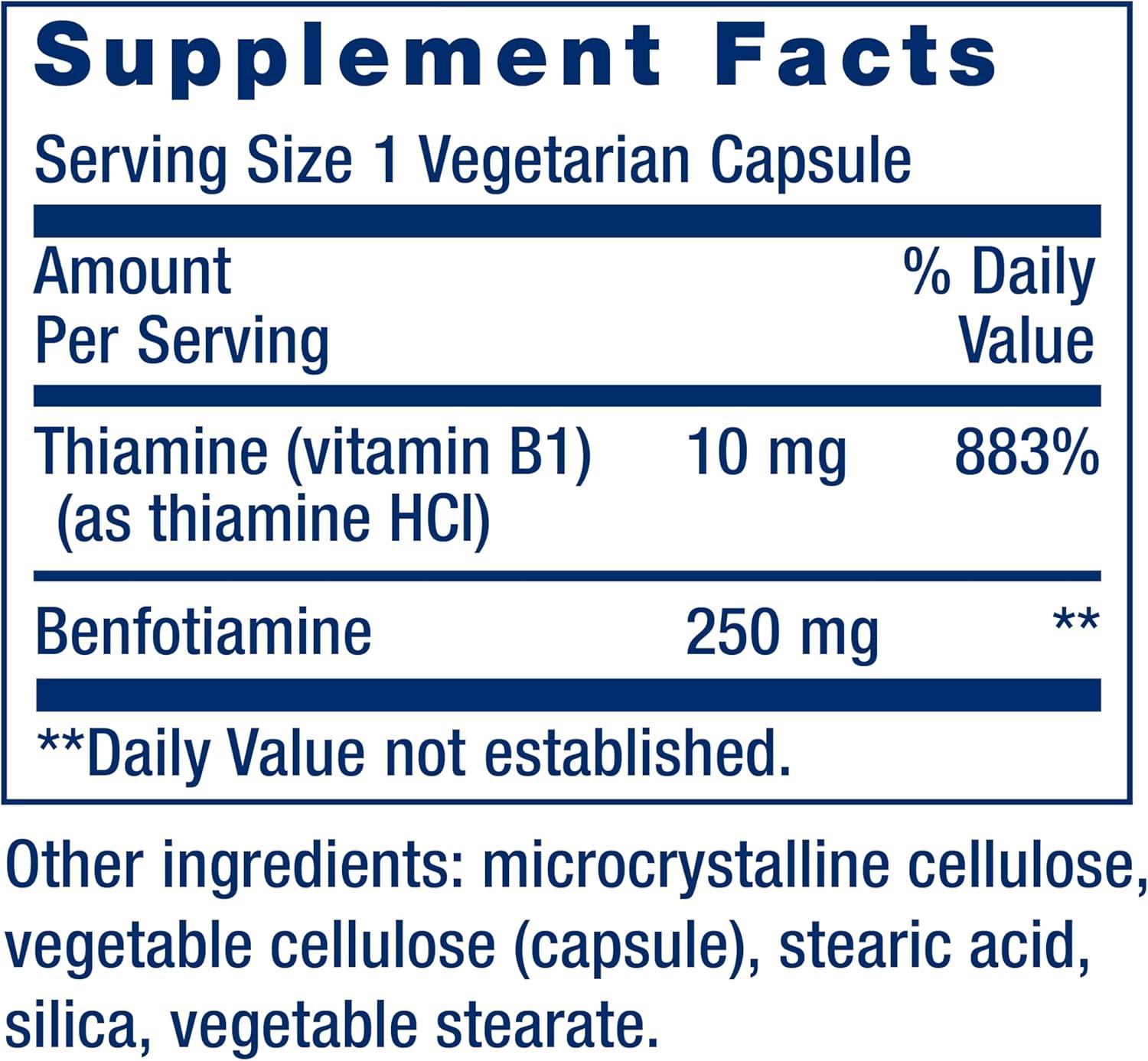 image:imageLife Extension Mega Benfotiamine 250 mg a fatsoluble form of thiamine healthy metabolism ultrabioavailable vitamin B1 high potency glutenfree nonGMO vegetarian 120 capsules120 Count Pack of 1