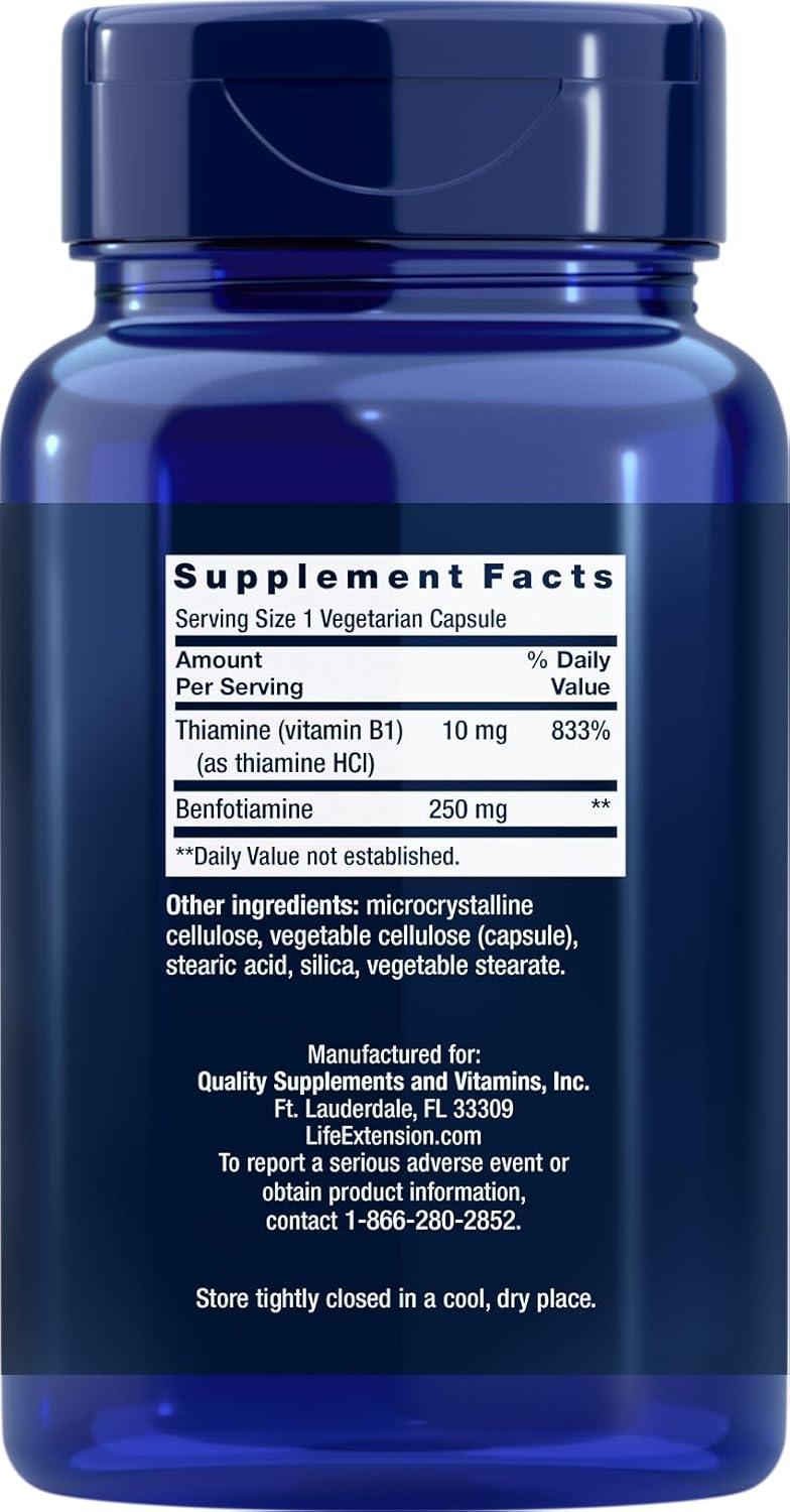 image:imageLife Extension Mega Benfotiamine 250 mg a fatsoluble form of thiamine healthy metabolism ultrabioavailable vitamin B1 high potency glutenfree nonGMO vegetarian 120 capsules180 Count Pack of 2