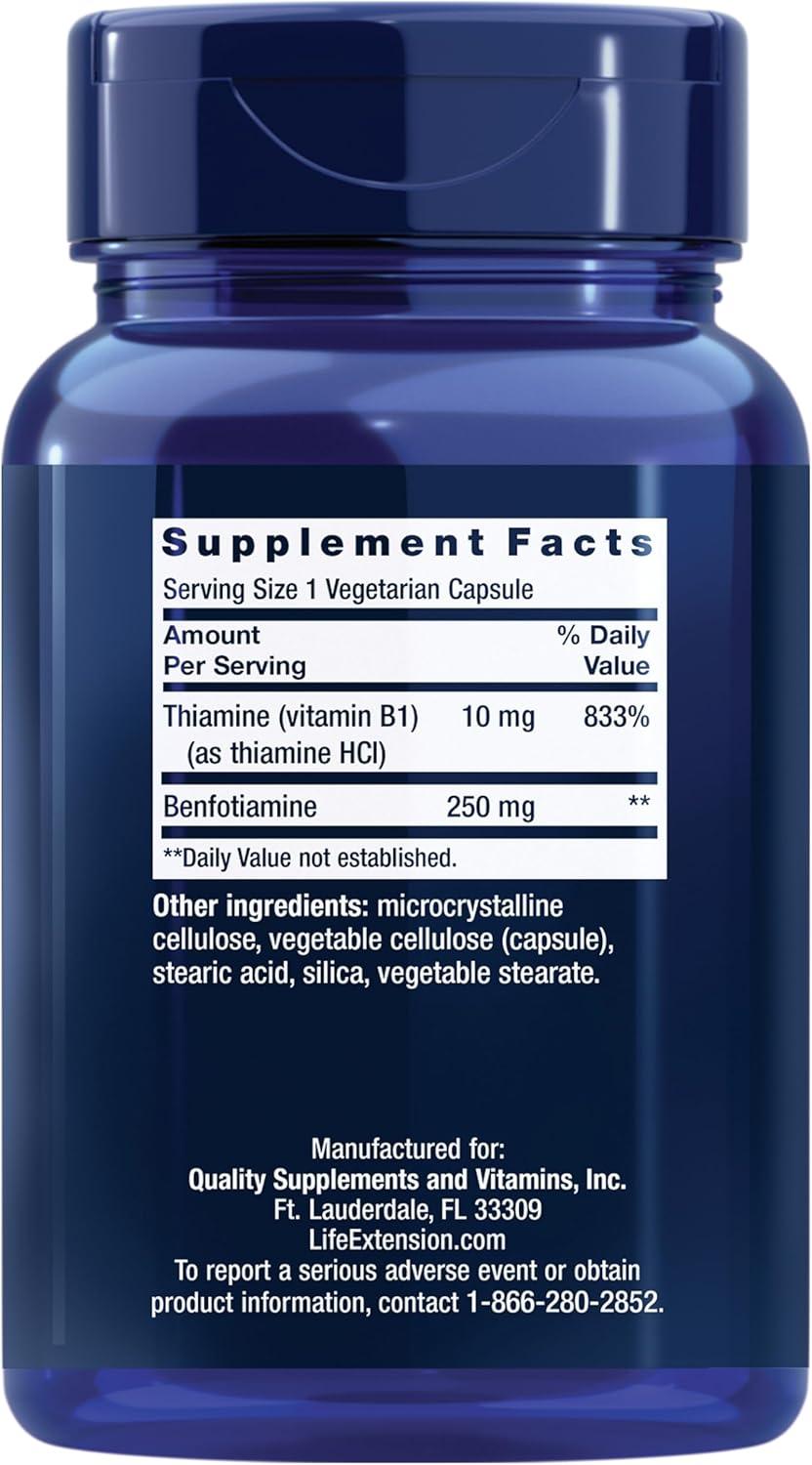 image:imageLife Extension Mega Benfotiamine 250 mg a fatsoluble form of thiamine healthy metabolism ultrabioavailable vitamin B1 high potency glutenfree nonGMO vegetarian 120 capsules120 Count Pack of 1