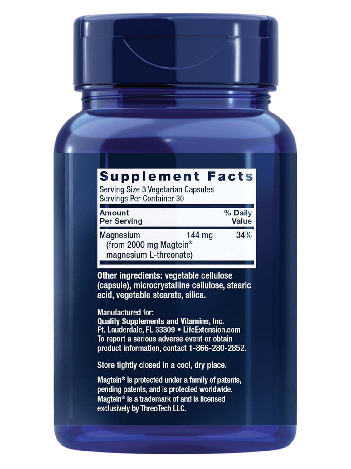 image:imageLife Extension NeuroMag Magnesium LThreonate Memory Health Quick Thinking Cognitive Health Support Vegetarian NonGMO 90 Vegetarian Capsules 144 mg from 2000 mg Magtein magnesium Lthreonate90 Count Pack of 1