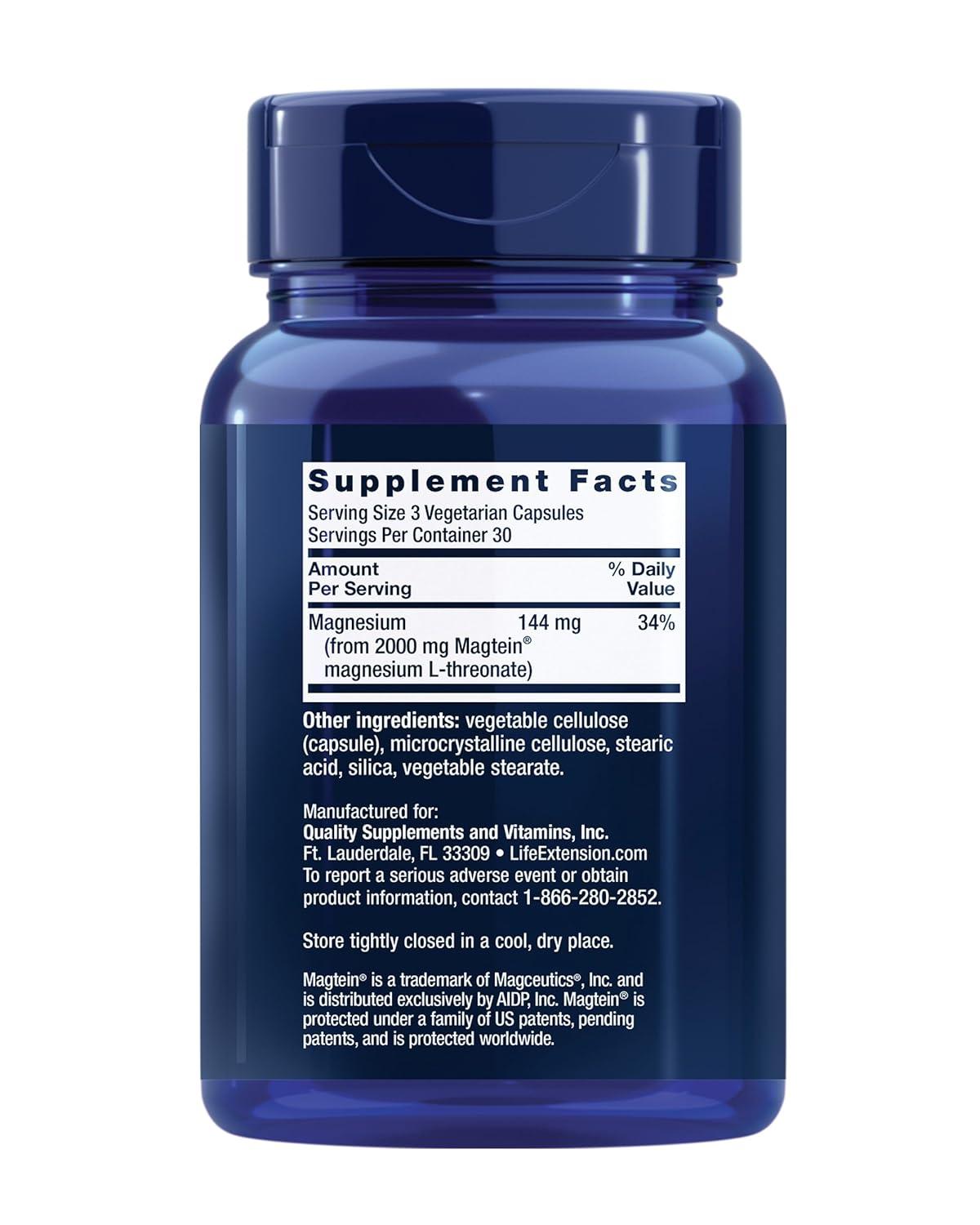 image:imageLife Extension NeuroMag Magnesium LThreonate Memory Health Quick Thinking Cognitive Health Support Vegetarian NonGMO 90 Vegetarian Capsules 144 mg from 2000 mg Magtein magnesium Lthreonate90 Count Pack of 2