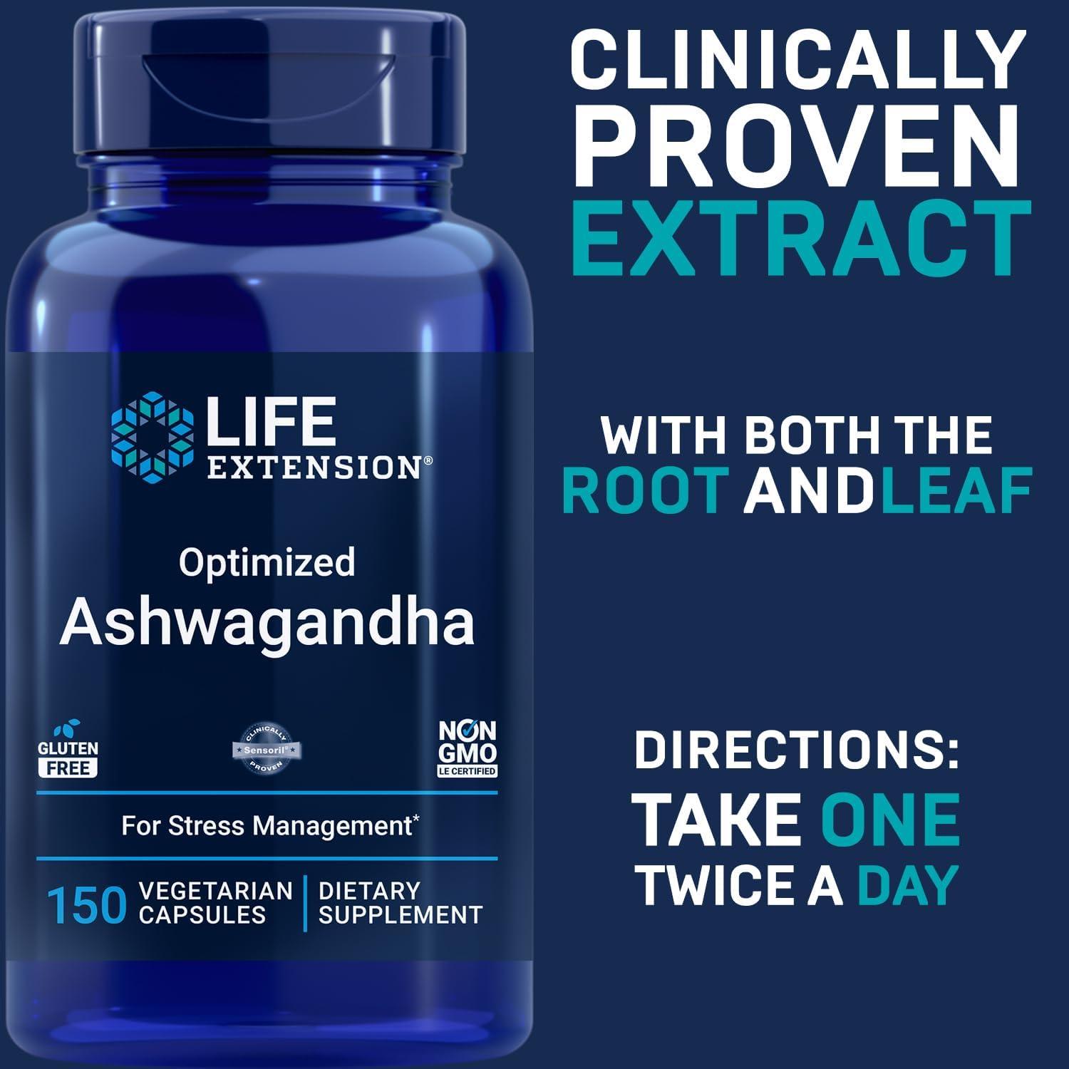 image:imageLife Extension Optimized Ashwagandha 150 Veg Caps NonGMO Gluten Free Vegetarian Capsules150 Count Pack of 1