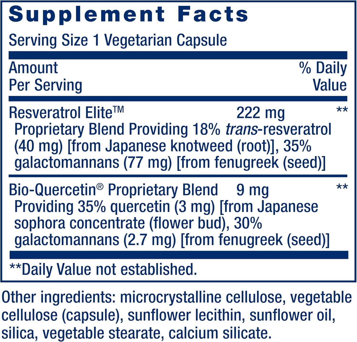 image:imageLife Extension Optimized Resveratrol Elite Transresveratrol quercetin Healthy Aging Heart Health Brain Health oxidative Stress GlutenFree NonGMO Vegetarian 60 Capsules60 Count Pack of 2
