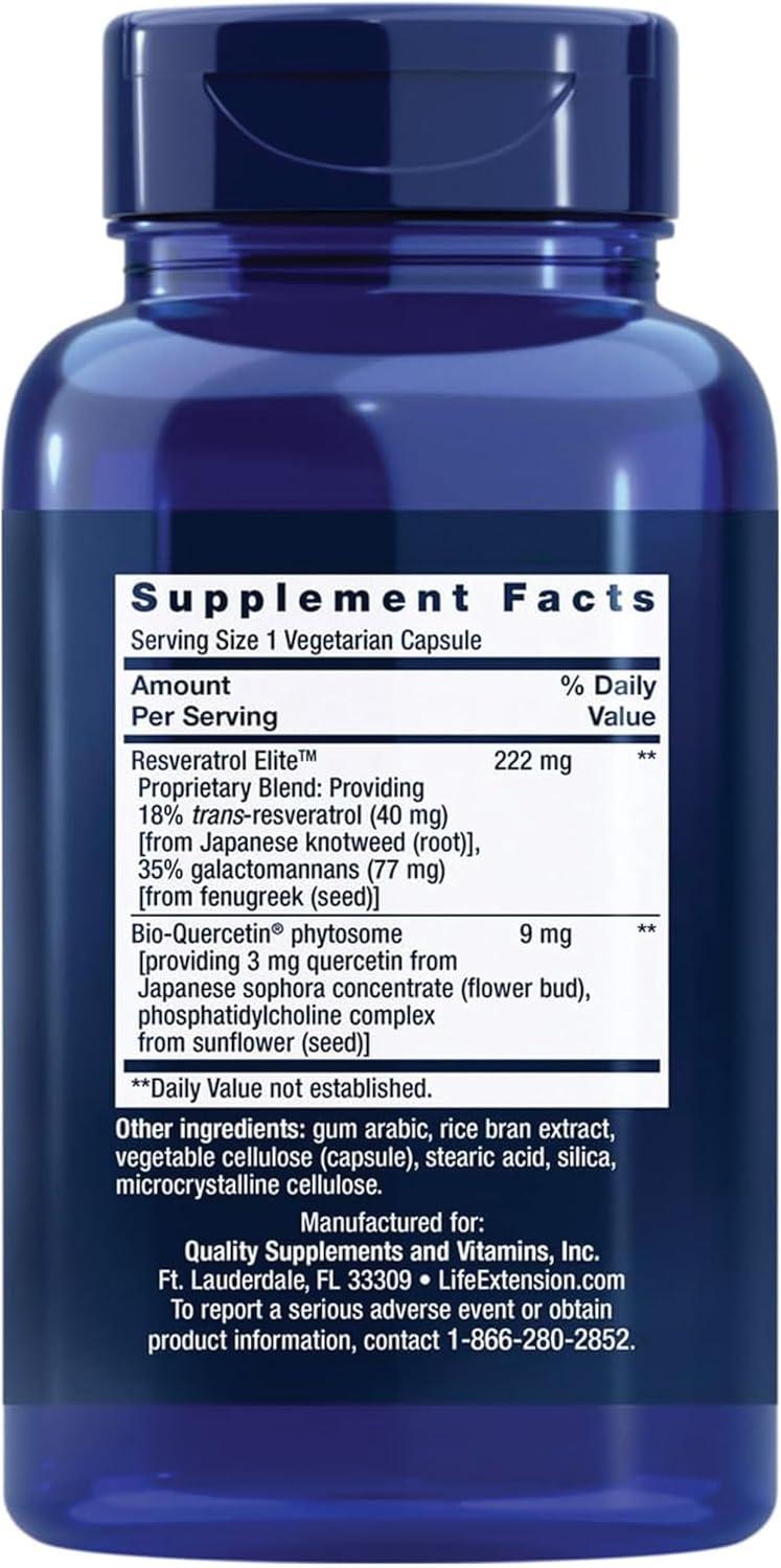 image:imageLife Extension Optimized Resveratrol Elite Transresveratrol quercetin Healthy Aging Heart Health Brain Health oxidative Stress GlutenFree NonGMO Vegetarian 60 Capsules60 Count Pack of 2