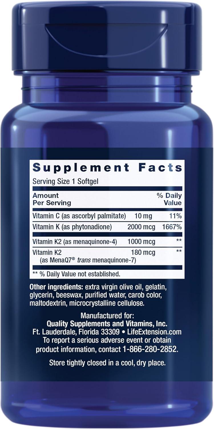 image:imageLife Extension Super K Vitamin K Supplement 2000 Mcg Vitamin K and 1180 Mcg Vitamin K2 Heart Health OnceDaily 90 SoftgelsUnflavored
