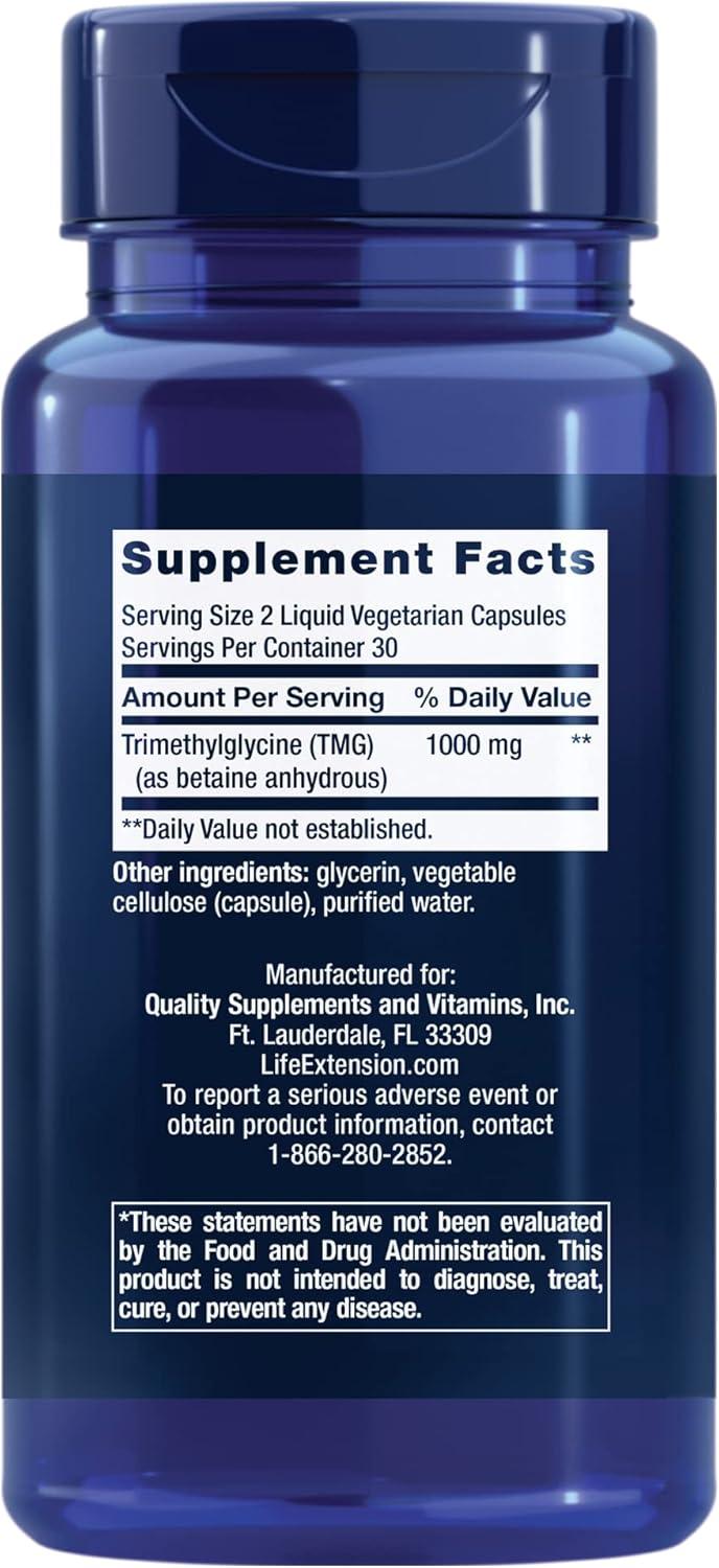 image:imageLife Extension TMG trimethylglycine Encourages Healthy homocysteine Levels NonGMO GlutenFree Vegetarian 60 Capsules60 Count Pack of 2