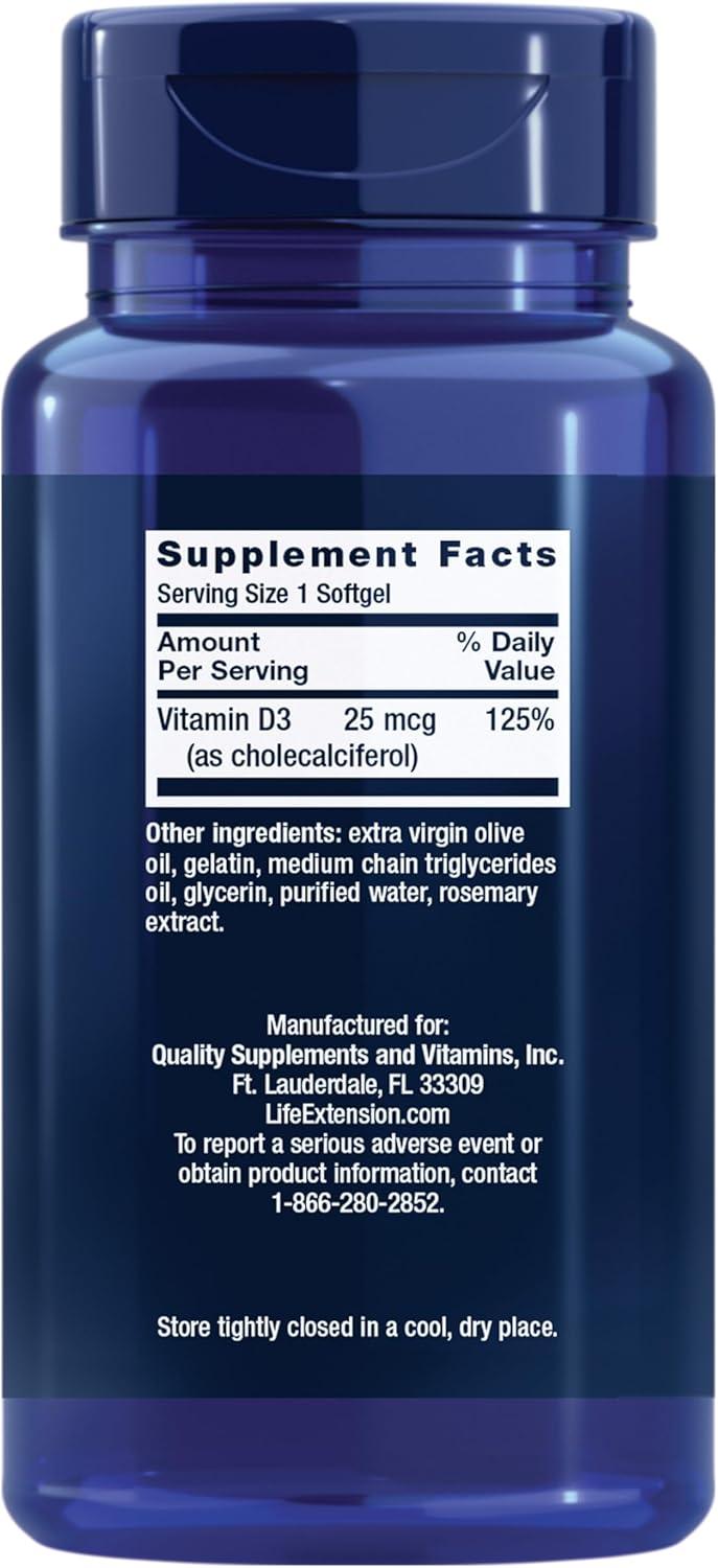 image:imageLife Extension Vitamin D3 25 mcg 1000 IU Immune System Support Bone Health WholeBody Health Value Size GlutenFree NonGMO 250 softgels250 Count Pack of 1