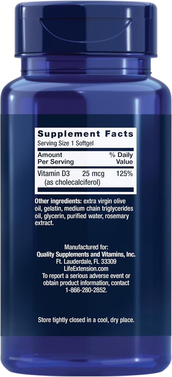 image:imageLife Extension Vitamin D3 25 mcg 1000 IU Immune System Support Bone Health WholeBody Health Value Size GlutenFree NonGMO 250 softgels250 Count Pack of 2