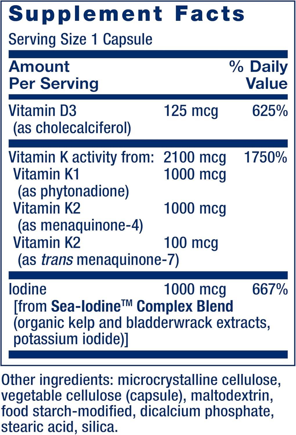 image:imageLife Extension Vitamins D and K with SeaIodine Vitamin D3 Vitamin K1 and K2 Iodine Supports Immune Bone arterial and Thyroid Health NonGMO GlutenFree 60 Capsules60 Count Pack of 1