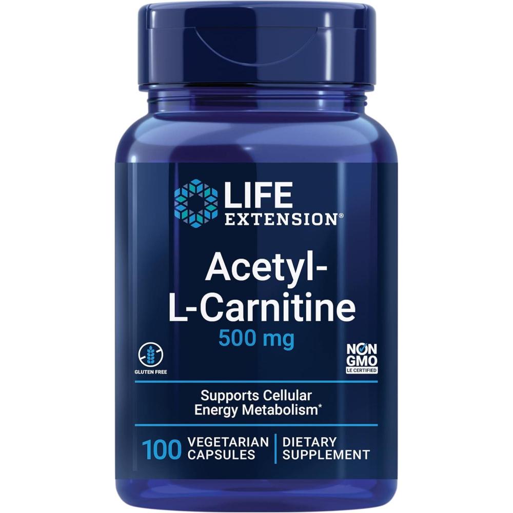 image:imageLife Extension AcetylLCarnitine AcetylLCarnitine Vitamin C Brain Mood amp Nerve Health Cellular Energy 3Month Supply GlutenFree NonGMO Vegetarian 100 Capsulessupply