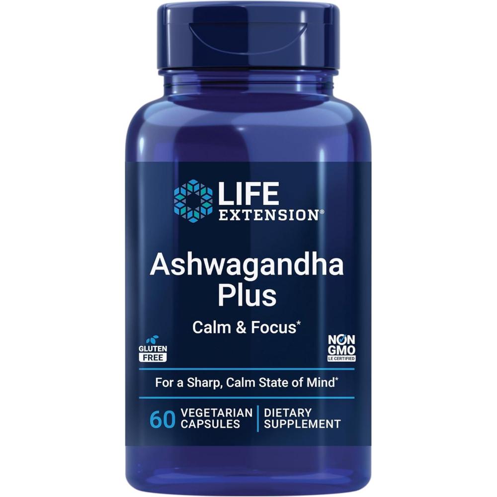 image:imageLife Extension Ashwagandha Plus Calm amp Focus ashwagandha Extract Spearmint Extract Focus Attention Relaxation Advanced Formula 60 Vegetarian Capsules