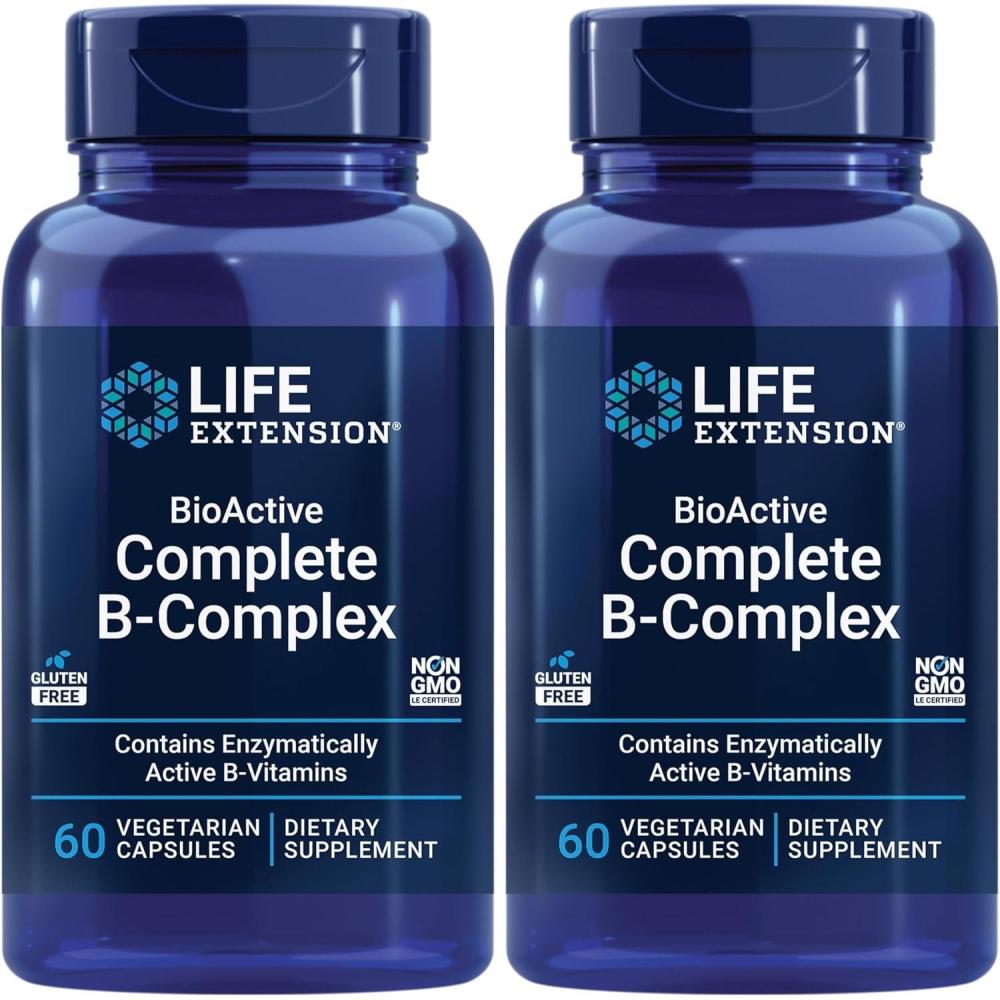 image:imageLife Extension BioActive Complete BComplex Heart Brain and Nerve Support Healthy Energy Metabolism Complete B Complex 60 Vegetarian Capsules60 Count Pack of 2
