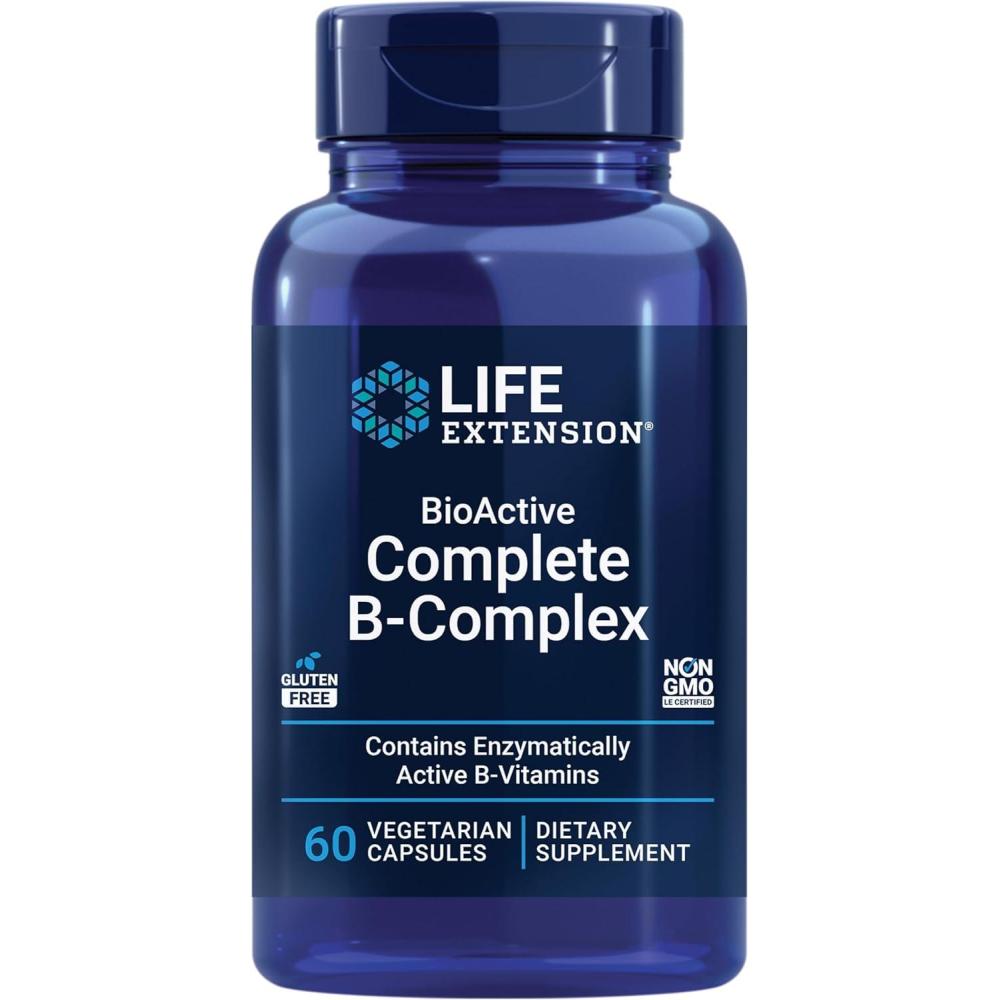 image:imageLife Extension BioActive Complete BComplex Heart Brain and Nerve Support Healthy Energy Metabolism Complete B Complex 60 Vegetarian Capsules60 Count Pack of 1