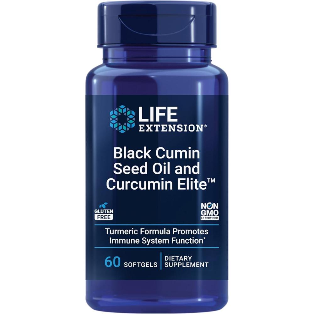 image:imageLife Extension Black Cumin Seed Oil and Curcumin Elite Black Cumin Turmeric Extract Immune Health Support high bioavailability WholeBody Health Gluten Free NonGMO 60 softgels