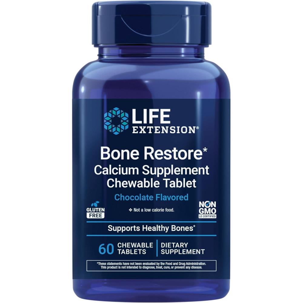 image:imageLife Extension Bone Restore Calcium Supplement Chewable Tablets Bone Health Supplement Calcium Vitamin D Minerals Gluten Free NonGMO 60 Tablets