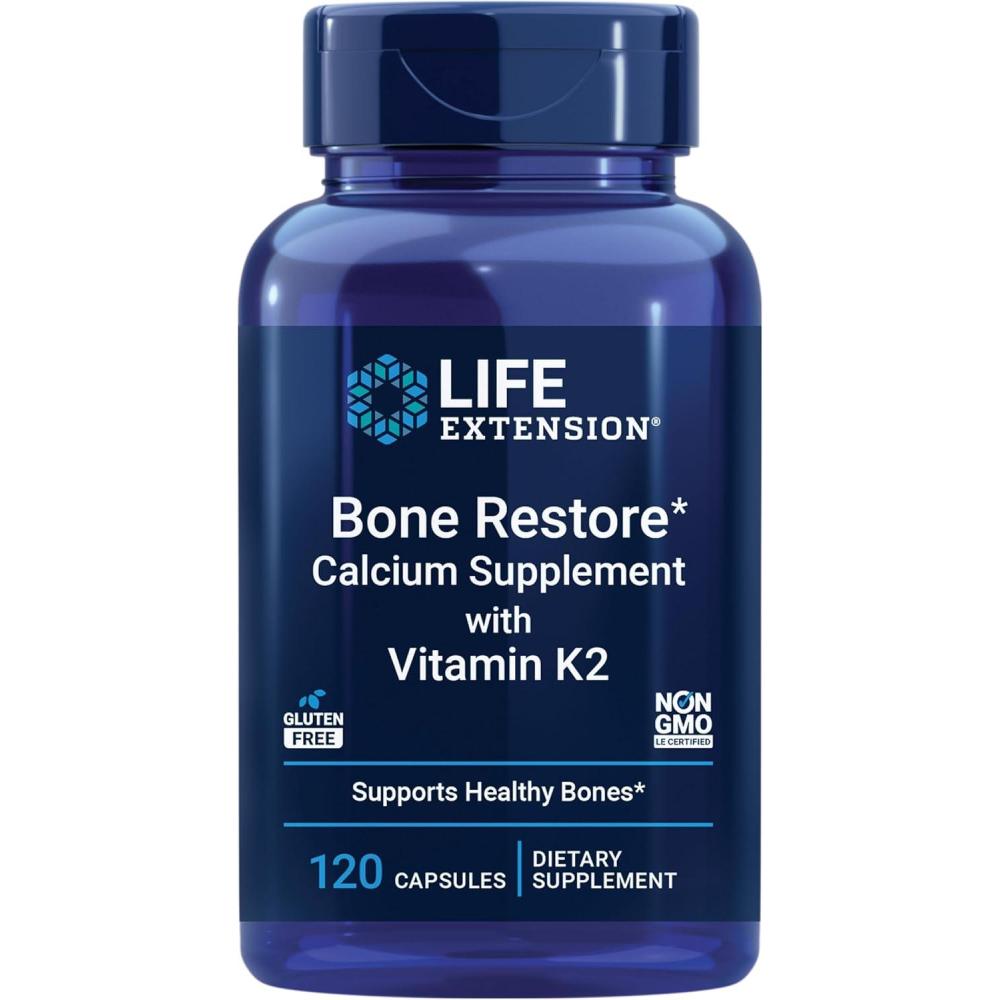 image:imageLife Extension Bone Restore with Vitamin K2 Bone Health Supplement for Strong Bones 3 Types of Absorbable Calcium Vitamins D3 and K2 Minerals GlutenFree NonGMO 120 Capsules120 Count Pack of 1