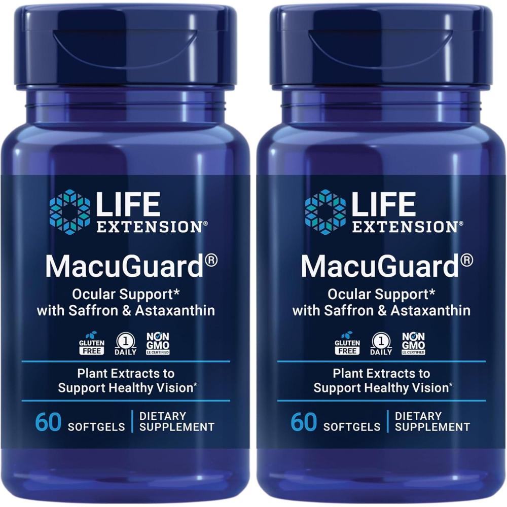 image:imageLife Extension MacuGuard Ocular Support with Saffron amp Astaxanthin Eye Health Supplement for Healthy Vision with Lutein zeaxanthin Mesozeaxanthin GlutenFree NonGMO 60 softgels60 Count Pack of 2