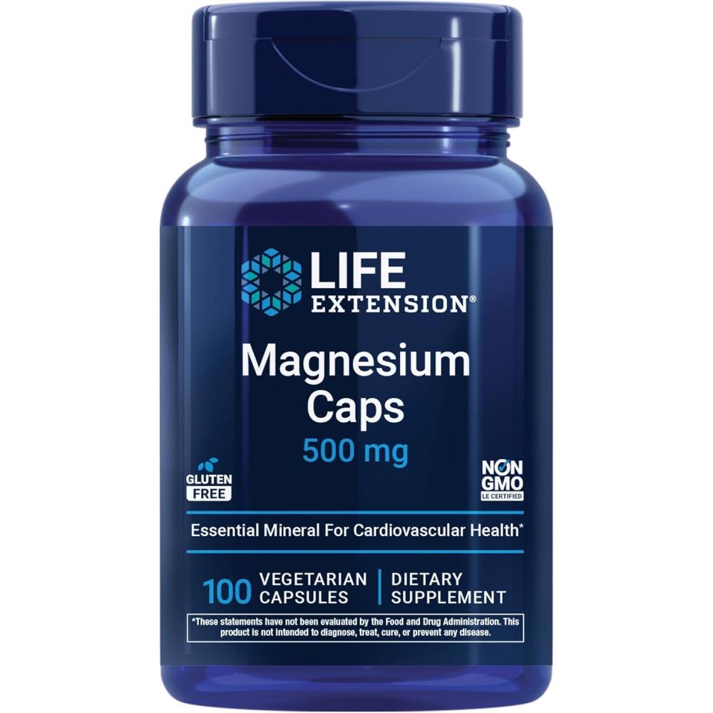 image:imageLife Extension Magnesium Caps 500 mg Magnesium Oxide Citrate and Succinate Heart Health Healthy Bones Metabolism Support 100 Vegetarian Capsules100 Count Pack of 1