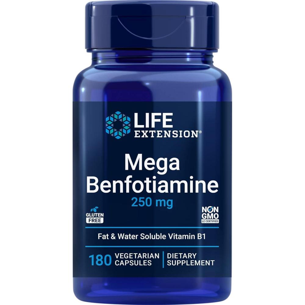 image:imageLife Extension Mega Benfotiamine 250 mg a fatsoluble form of thiamine healthy metabolism ultrabioavailable vitamin B1 high potency glutenfree nonGMO vegetarian 120 capsules180 Count Pack of 1