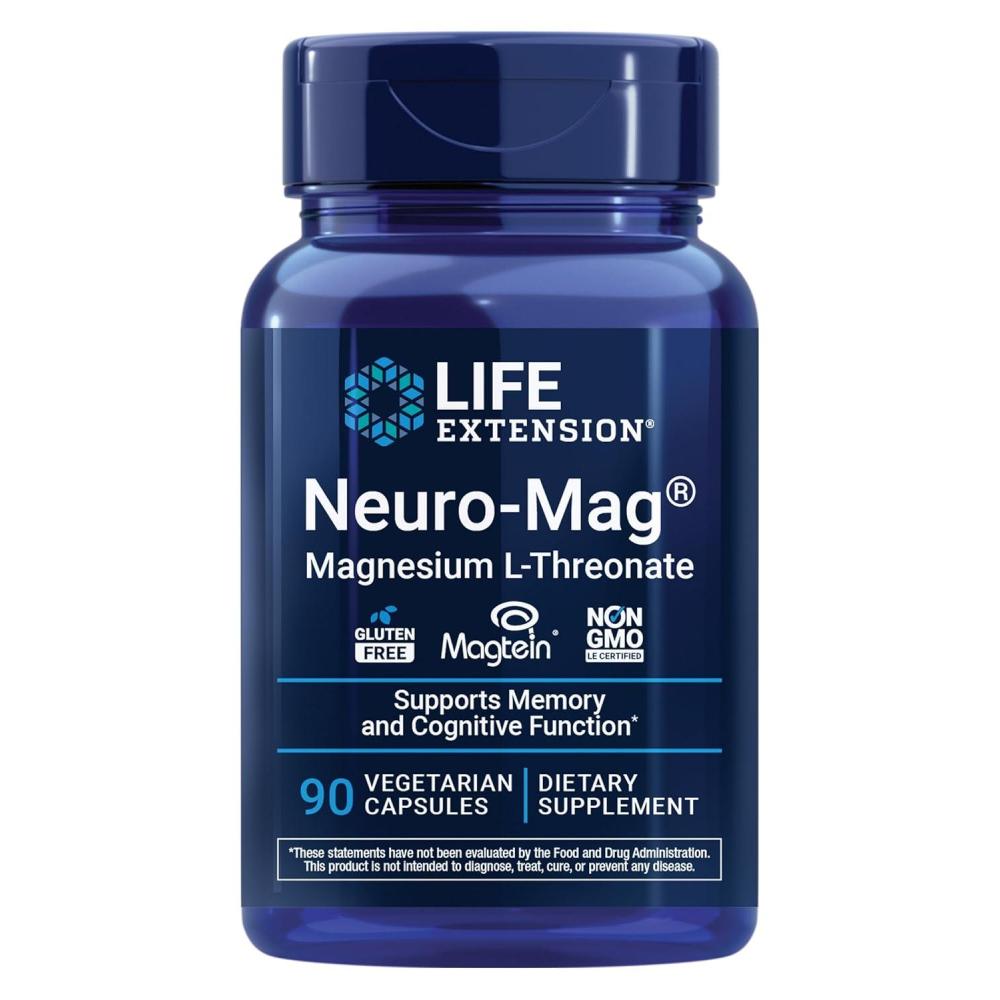 image:imageLife Extension NeuroMag Magnesium LThreonate Memory Health Quick Thinking Cognitive Health Support Vegetarian NonGMO 90 Vegetarian Capsules 144 mg from 2000 mg Magtein magnesium Lthreonate90 Count Pack of 1