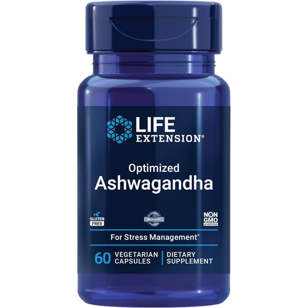 image:imageLife Extension Optimized Ashwagandha Stress Management Supplement for a Healthy Stress Response Focus Memory Stress Relief Vegetarian GlutenFree NonGMO 60 CapsulesStandard Packaging