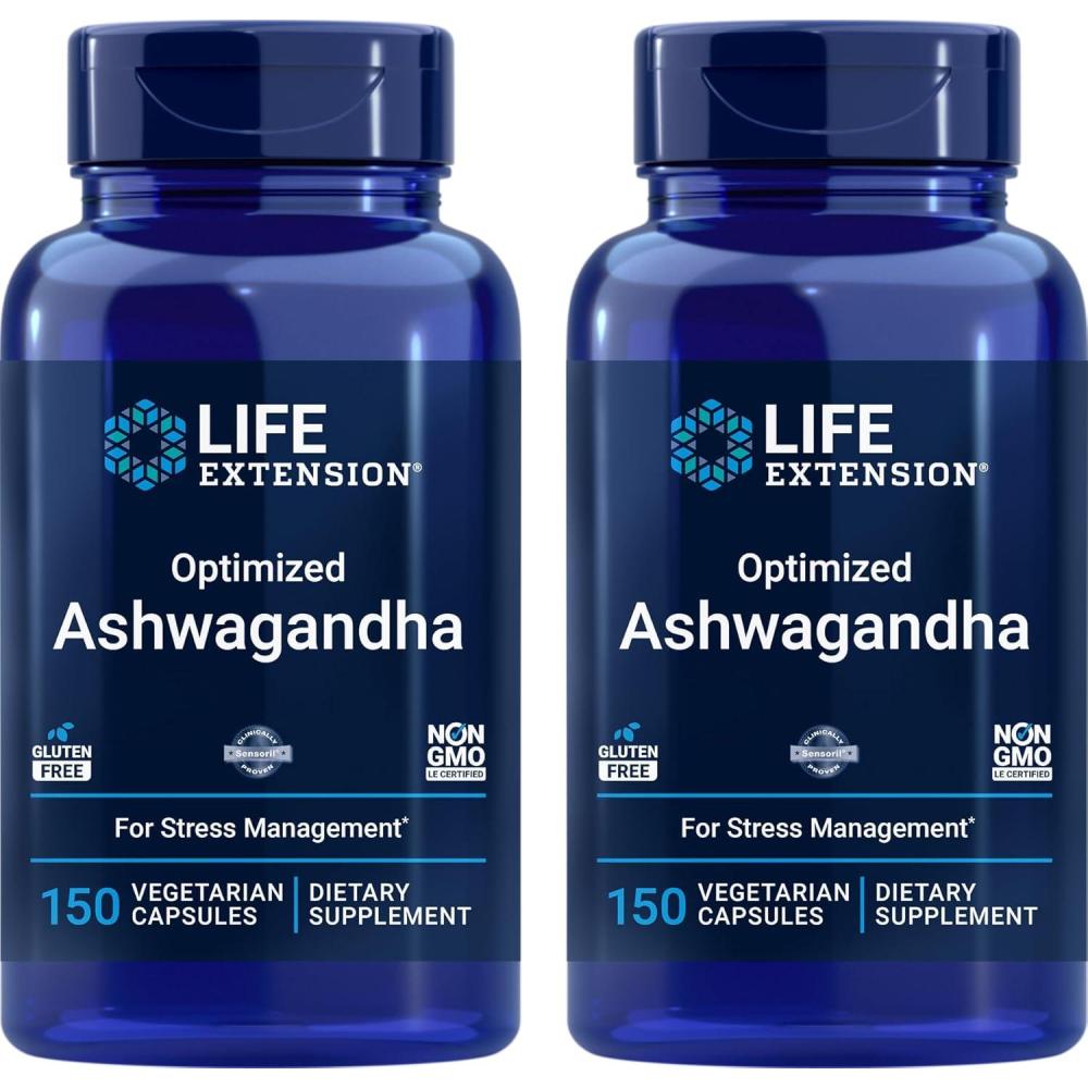 image:imageLife Extension Optimized Ashwagandha 150 Veg Caps NonGMO Gluten Free Vegetarian Capsules150 Count Pack of 2