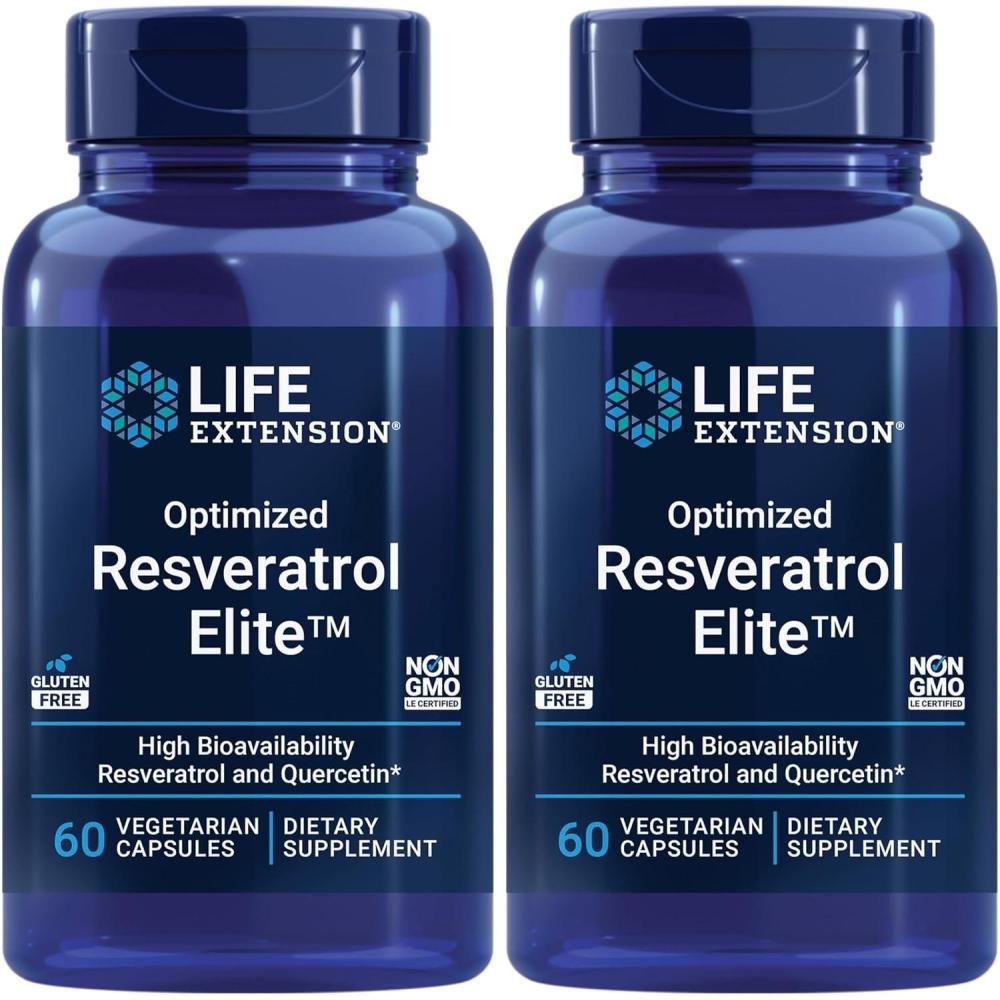 image:imageLife Extension Optimized Resveratrol Elite Transresveratrol quercetin Healthy Aging Heart Health Brain Health oxidative Stress GlutenFree NonGMO Vegetarian 60 Capsules60 Count Pack of 2