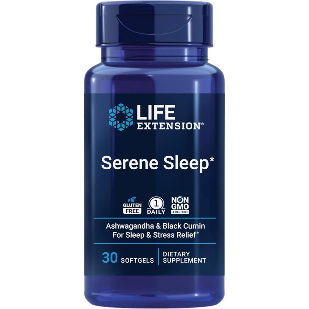 image:imageLife Extension Serene Sleep Ashwagandha Black Cumin Sleep Supplement Calm Relaxation Sleep Support Without Melatonin OnceDaily GlutenFree NonGMO 30 Softgels