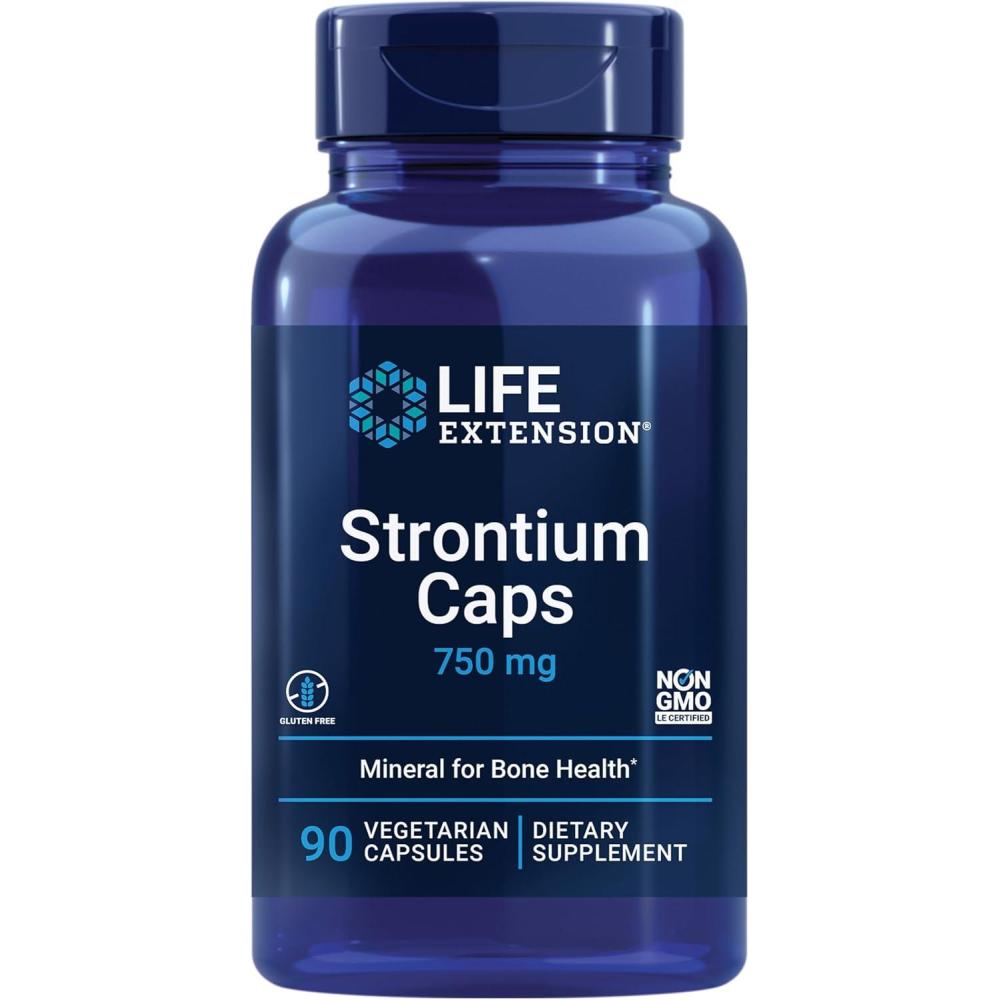 image:imageLife Extension Strontium Caps Trace Mineral for Advanced Bone Health Support Gluten Free NonGMO Vegetarian 90 Capsules90 Count Pack of 1