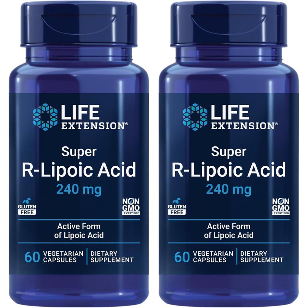 image:imageLife Extension Super RLipoic Acid Healthy Aging oxidative Stress Defense with 240 mg of Active RForm of RLipoic Acid GlutenFree NonGMO Vegetarian 60 Capsules60 Count Pack of 2