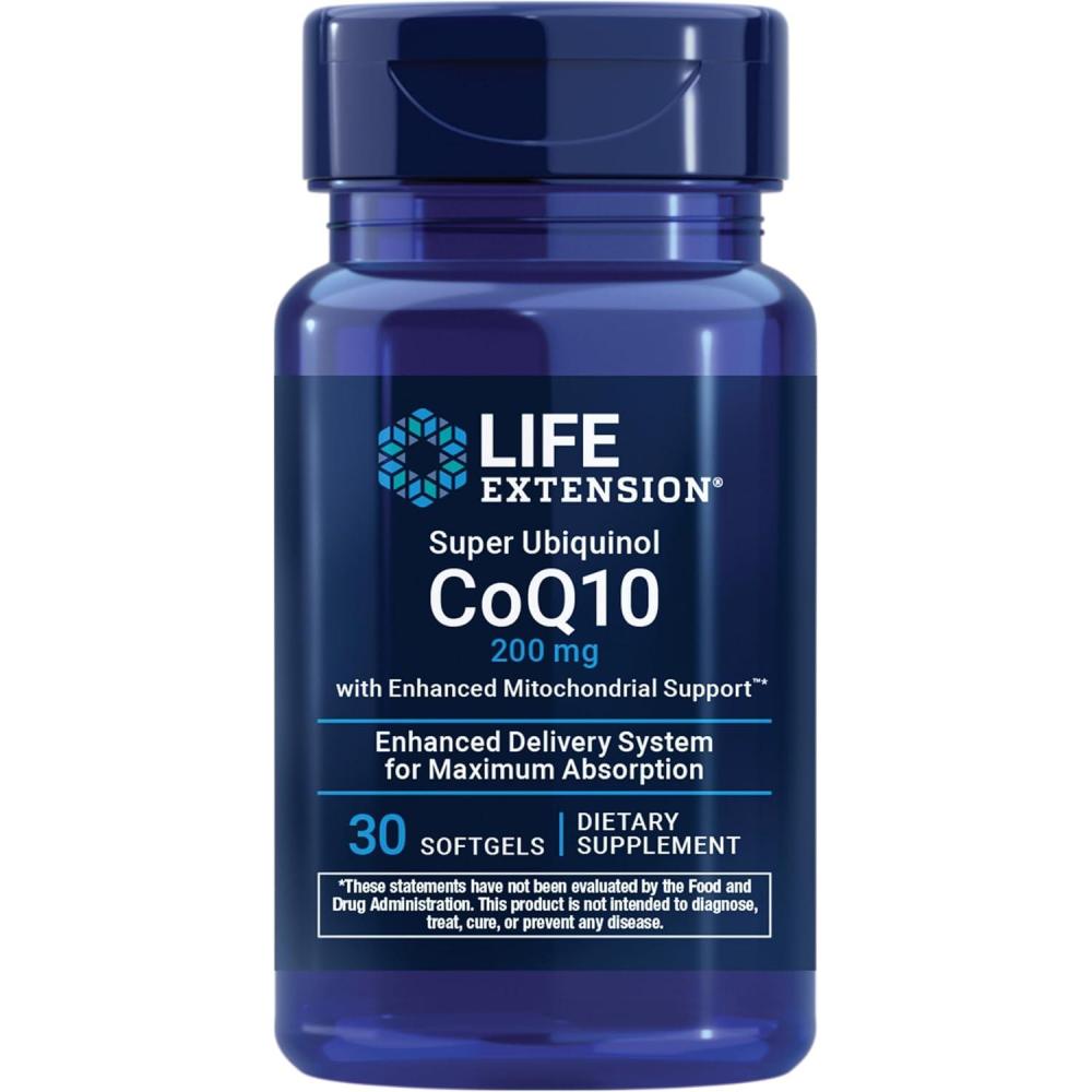 image:imageLife Extension Super Ubiquinol CoQ10 with Enhanced Mitochondrial Support Potent Heart Health amp Cellular Energy Production Support Ultraabsorbable GlutenFree NonGMO 100 mg 60 softgels200 mg