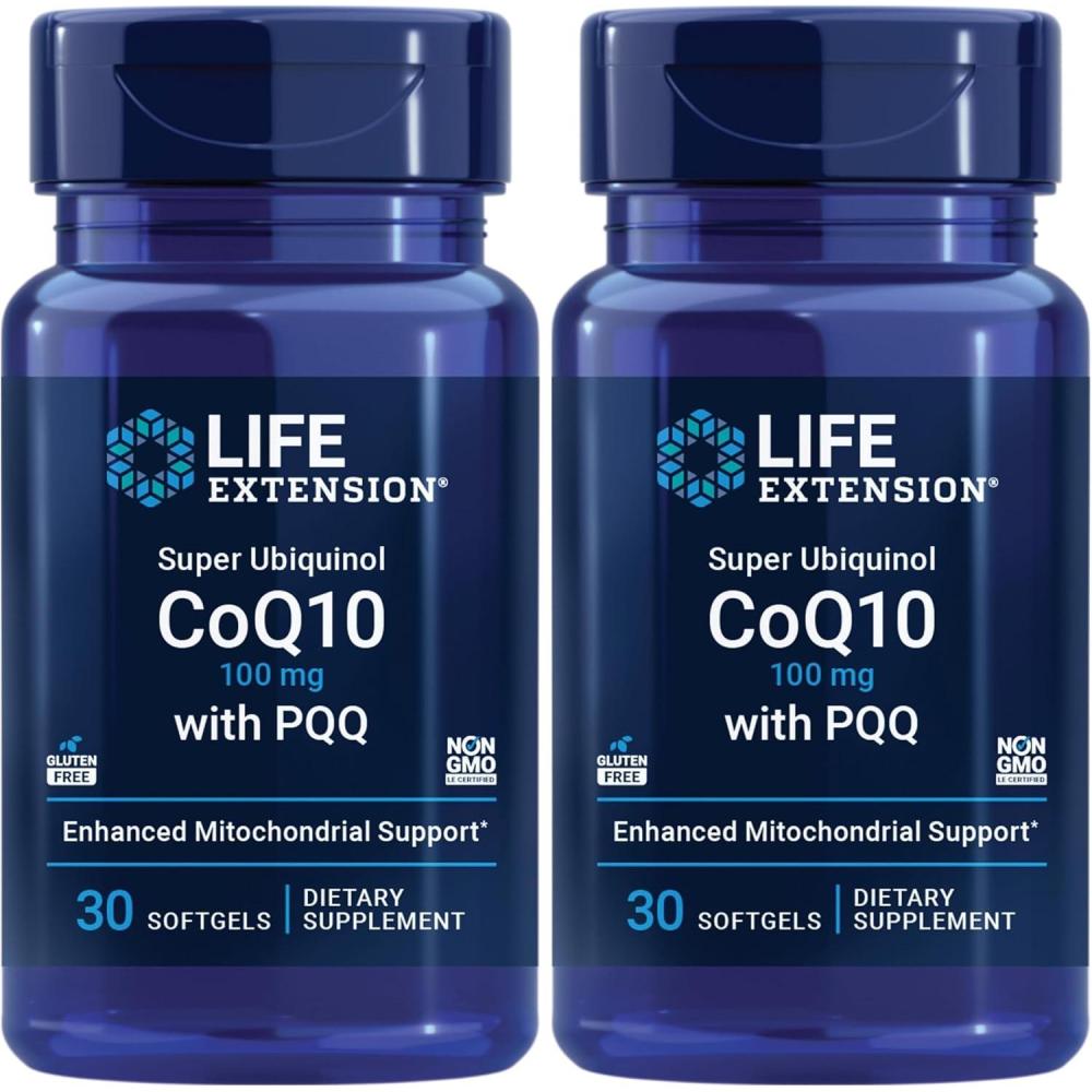 image:imageLife Extension Super Ubiquinol CoQ10 with PQQ coenzyme Q10 pyrroloquinoline Quinone Heart Health Supplement Maximum Absorption 100 mg NonGMO GlutenFree 30 softgels30 Count Pack of 2