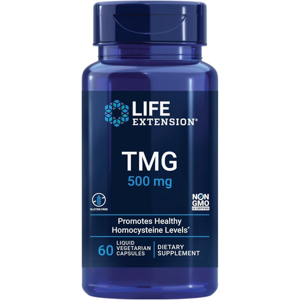 image:imageLife Extension TMG trimethylglycine Encourages Healthy homocysteine Levels NonGMO GlutenFree Vegetarian 60 Capsules60 Count Pack of 1