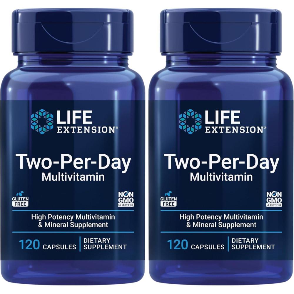 image:imageLife Extension TwoPerDay Multivitamin Vitamins B C D zinc Packed with Over 25 Vitamins Minerals amp extracts TwoMonth Supply NonGMO GlutenFree 120 Capsules120 Count Pack of 2