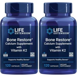 image:imageLife Extension Bone Restore with Vitamin K2  Bone Health Supplement for Strong Bones  3 Types of Absorbable Calcium Vitamins D3 and K2 Minerals  GlutenFree NonGMO  120 Capsules120 Count Pack of 2