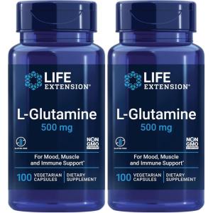 image:imageLife Extension LGlutamine 500 mg Lglutamine Amino Acid Supports Muscle Health and Immune Health GlutenFree NonGMO 100 Vegetarian Capsules100 Count Pack of 2