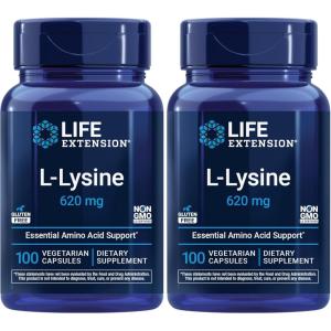 image:imageLife Extension LLysine 620 mg Essential Amino Acid for Healthy nitrogen Balance Calcium Metabolism Stress Response amp More GlutenFree NonGMO Vegetarian 100 Capsules100 Count Pack of 2
